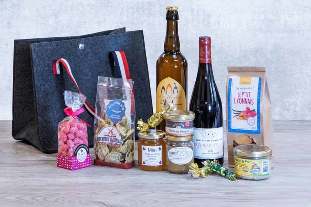Panier garni de spécialités lyonnaises à offrir